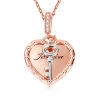 Collar de corazón y llave Cadena de perlas de plata S925 de oro rosa