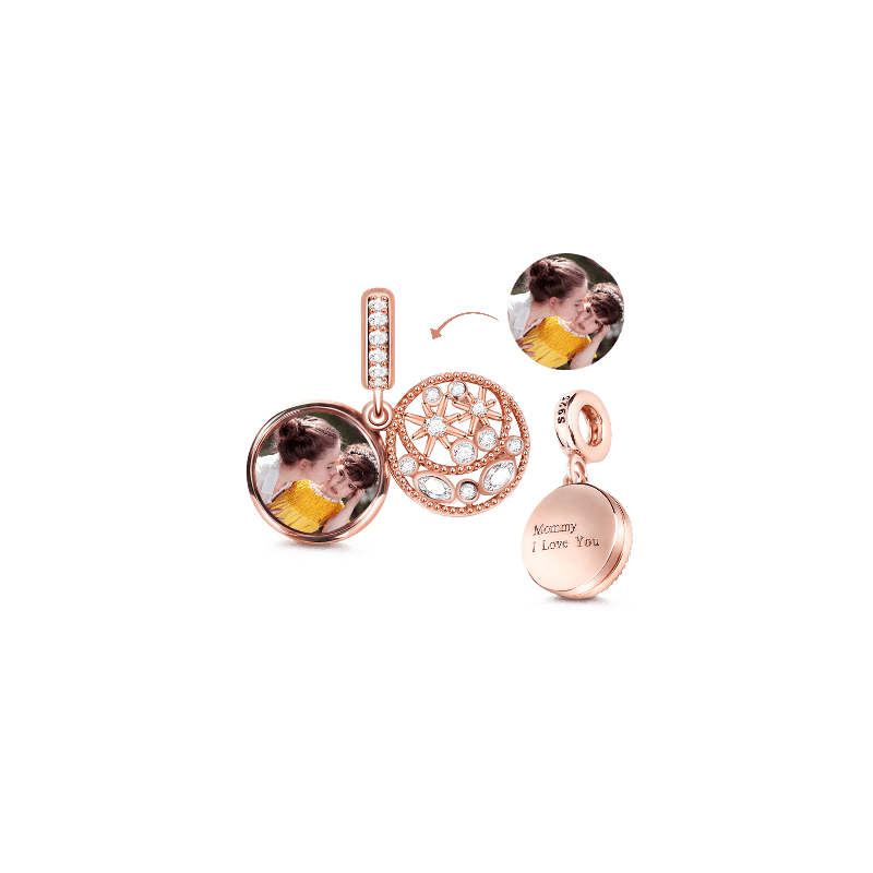 Gnoce "Luna & Estrella" Personalizado Colgante Grabable Foto Charm 18k Oro Rosa