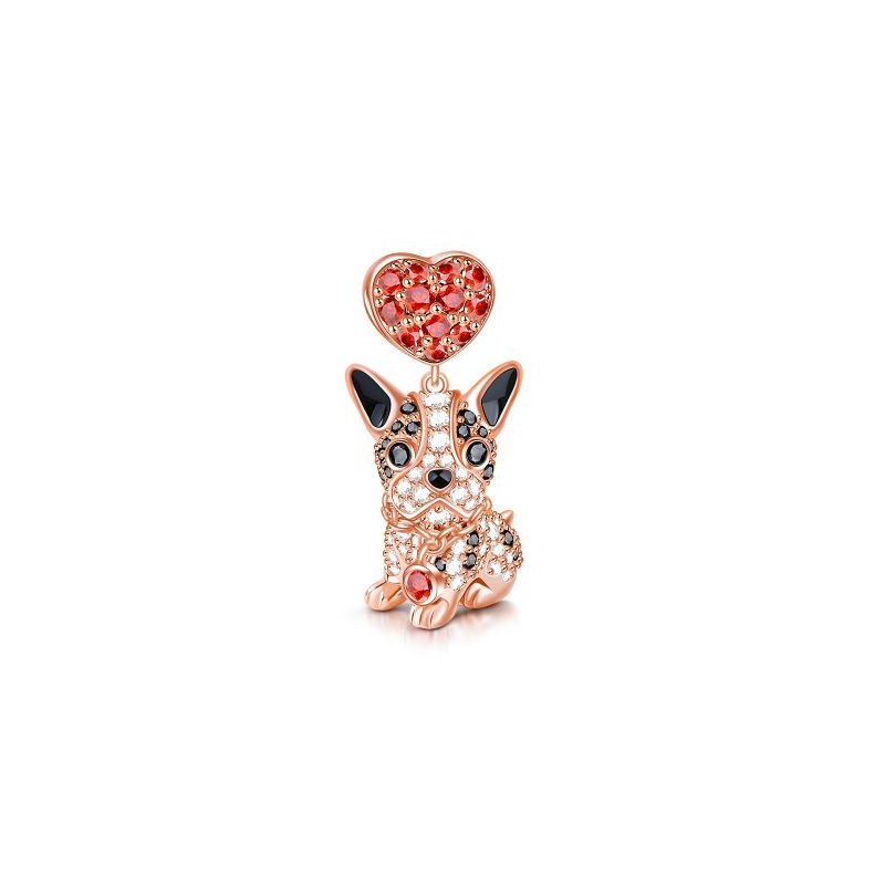 Gnoce Charm de Pug/bulldog en Plata 18k Oro Rosa con Czs
