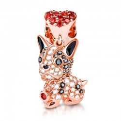 Gnoce Charm de Pug/bulldog en Plata 18k Oro Rosa con Czs