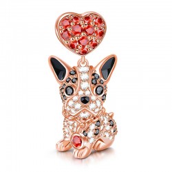 Gnoce Charm de Pug/bulldog en Plata 18k Oro Rosa con Czs