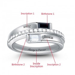 Gnoce "Nadie Más que Tu" Doble Anillo de Desvío de Baguette con Piedra Nacimiento