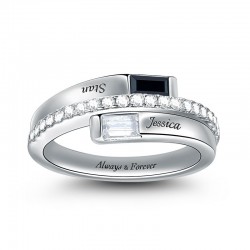 Gnoce "Nadie Más que Tu" Doble Anillo de Desvío de Baguette con Piedra Nacimiento