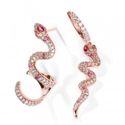 Gnoce Pendientes de serpiente rosa con piedras de zirconia transparentes de plata S925