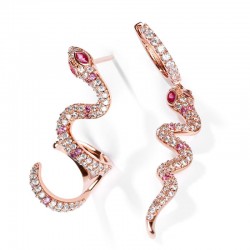 Gnoce Pendientes de serpiente rosa con piedras de zirconia transparentes de plata S925