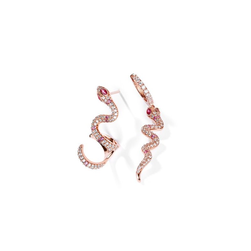 Gnoce Pendientes de serpiente rosa con piedras de zirconia transparentes de plata S925