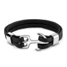 Black Anchor Leather Men's Bracelet with Steel