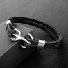 Black Anchor Leather Men's Bracelet with Steel