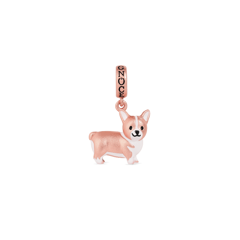 Charm De Corgi En Plata S925 Chapado En Oro Rosa 18k