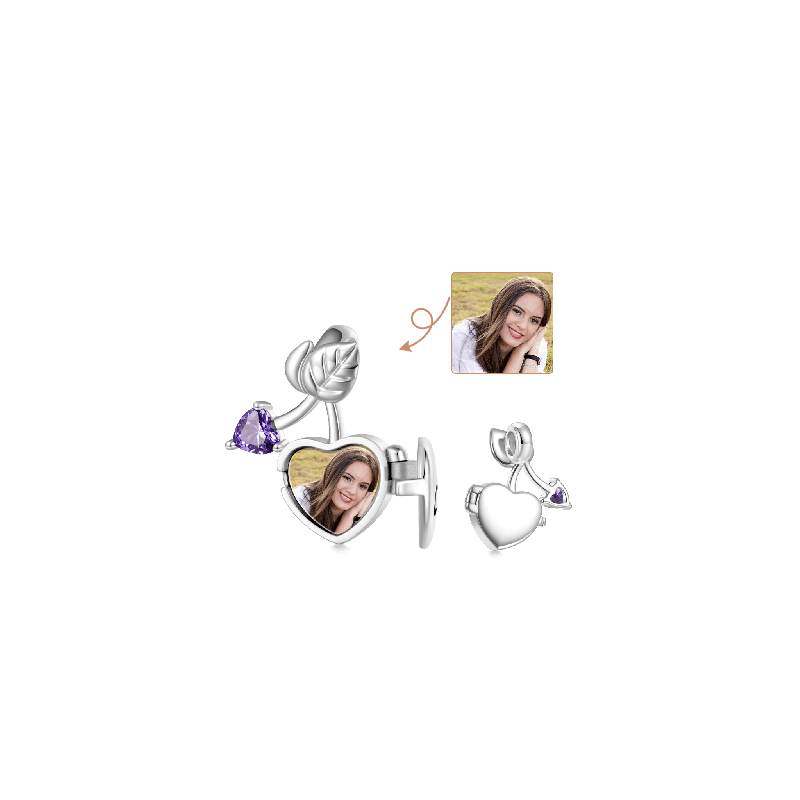 Gnoce Charm De Foto Personalizado De Corazón De Cereza Con Piedra De Nacimiento