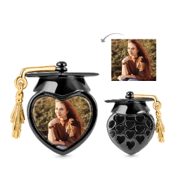 Abalorio de foto de gorra académica Plata S925 negro y chapado en oro de 18 k