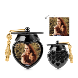 Abalorio de foto de gorra académica Plata S925 negro y chapado en oro de 18 k