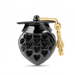 Abalorio de foto de gorra académica Plata S925 negro y chapado en oro de 18 k