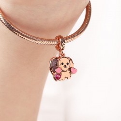 Teddy Photo Charm Charm Grabable Chapado En Oro Rosa De Plata S925