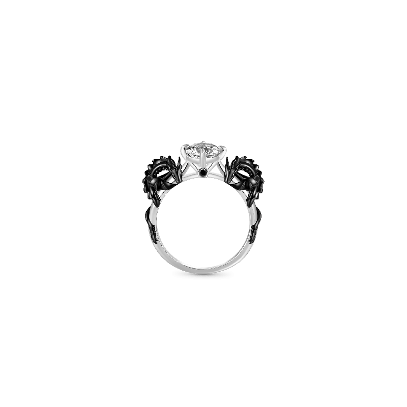 Gnoce Anillo de Diamante Blanco Abrazo Dragón Negro
