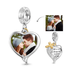 GNOCE Colgante Personalizado con Foto " Ángel Alas Corazón