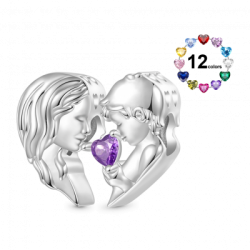 Gnoce Charm Doble de Piedra de Nacimiento Grabable Corazón de Madre e Hijo