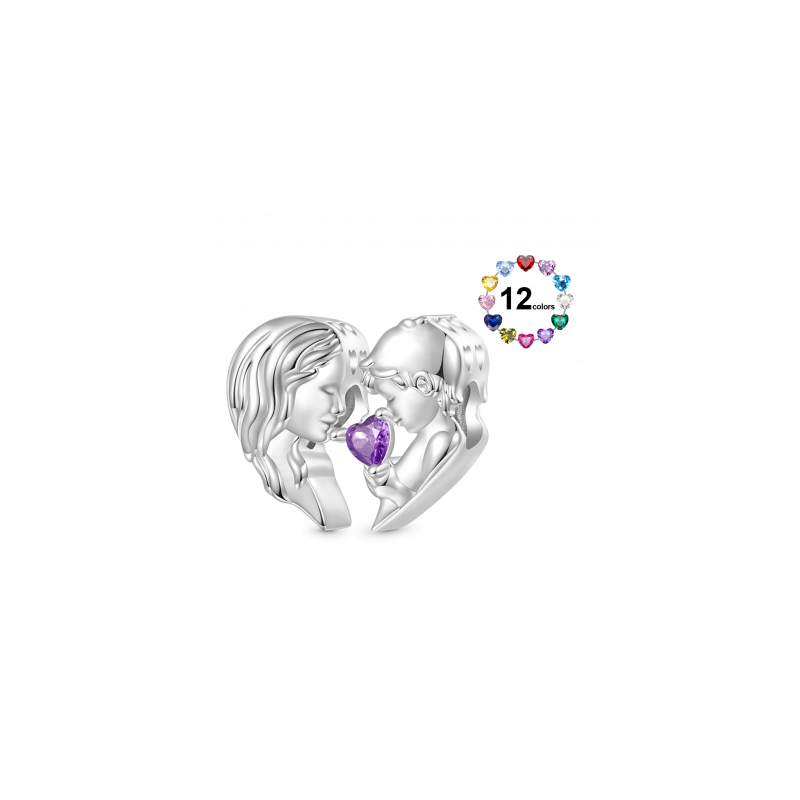 Gnoce Charm Doble de Piedra de Nacimiento Grabable Corazón de Madre e Hijo