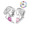 Gnoce Charm Doble de Piedra de Nacimiento Grabable de Corazón de Madre e Hija